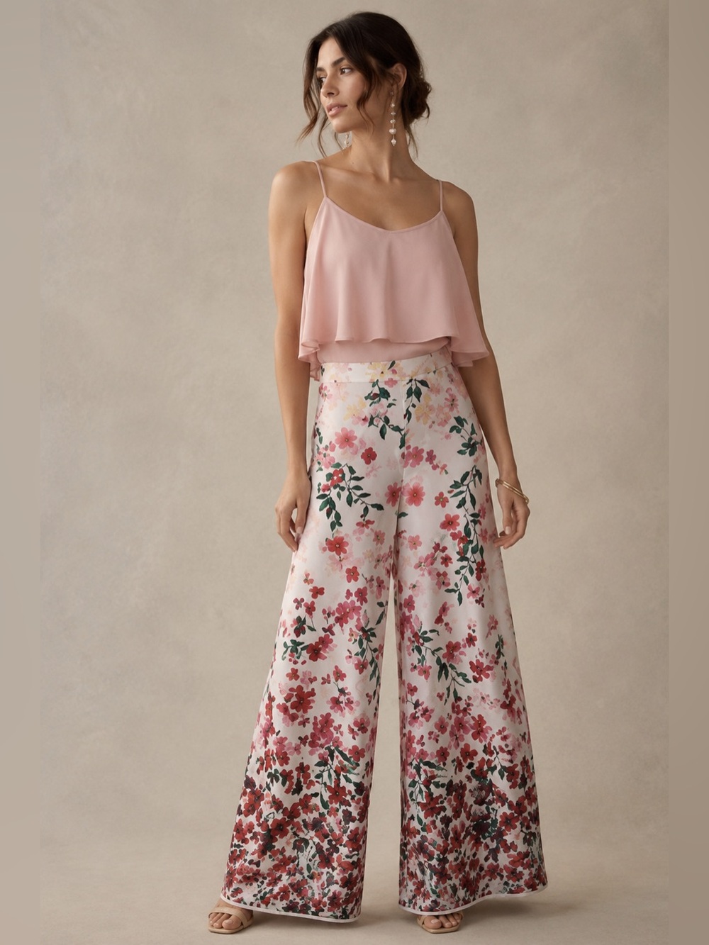Marchesa Notte Floral Wide Leg Palazzo Pants Wedding Guest High Rise Sz 14